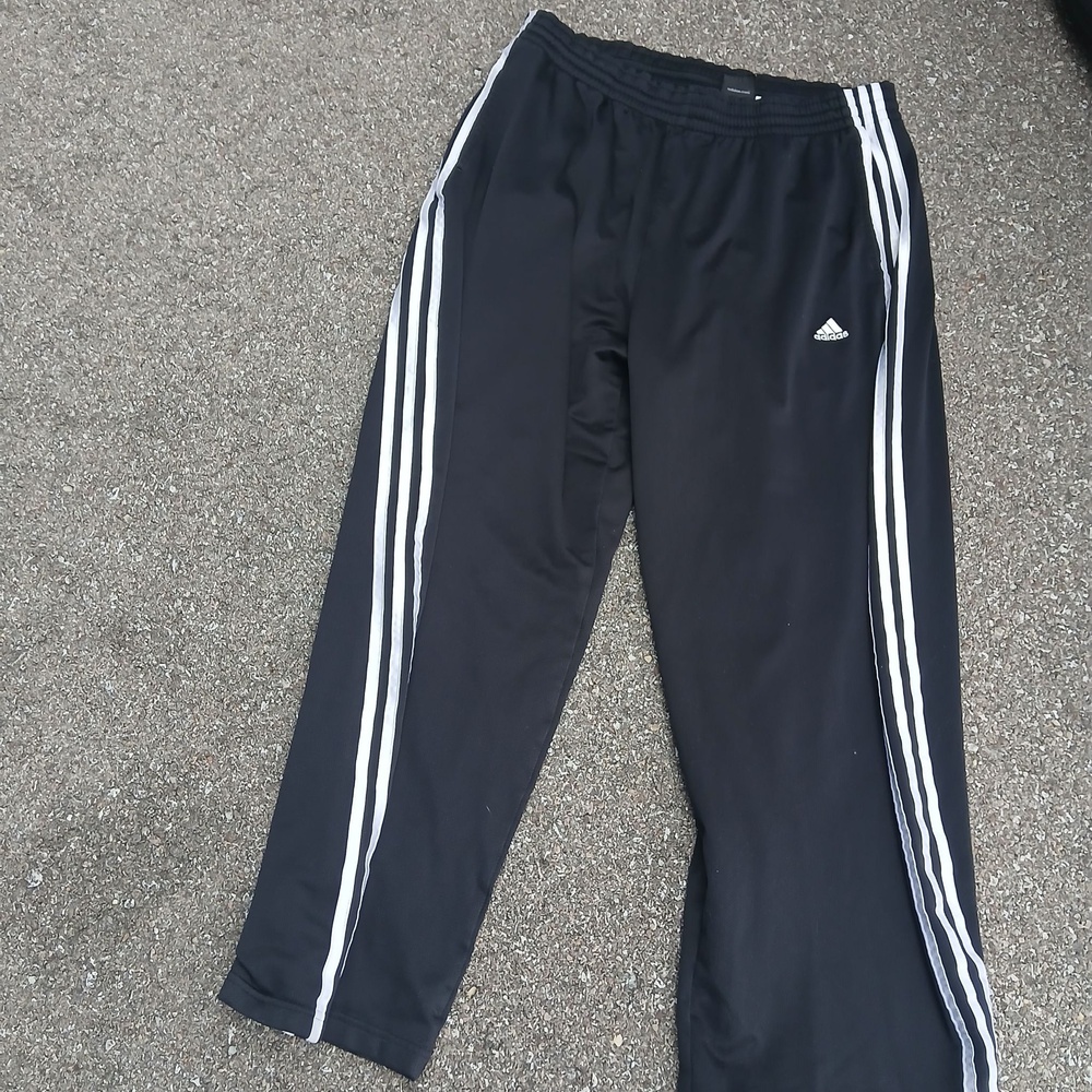 Adidas Track Pants Mens Large Black Climalite 3 Stripe Elastic Waist Athletic